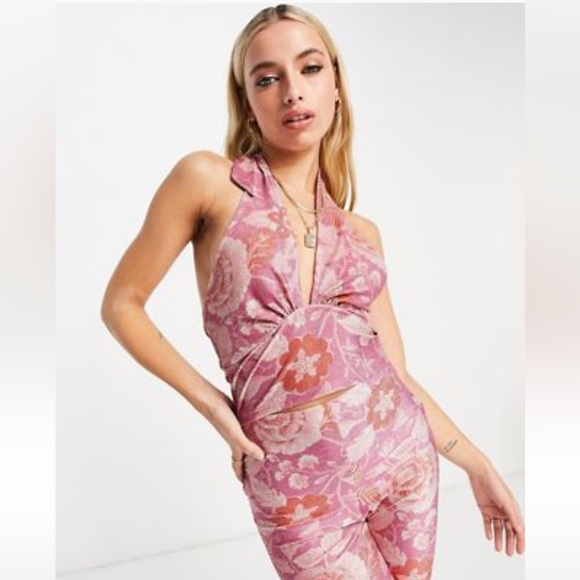 NWT Miss SELFRIDGE US sz 6 printed wrap halter knit top - Picture 2 of 7